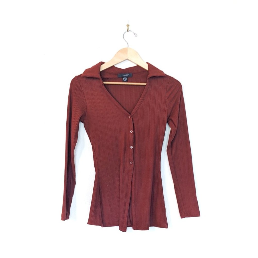 Primark Collared Long Sleeve V-Neck Button Up Top